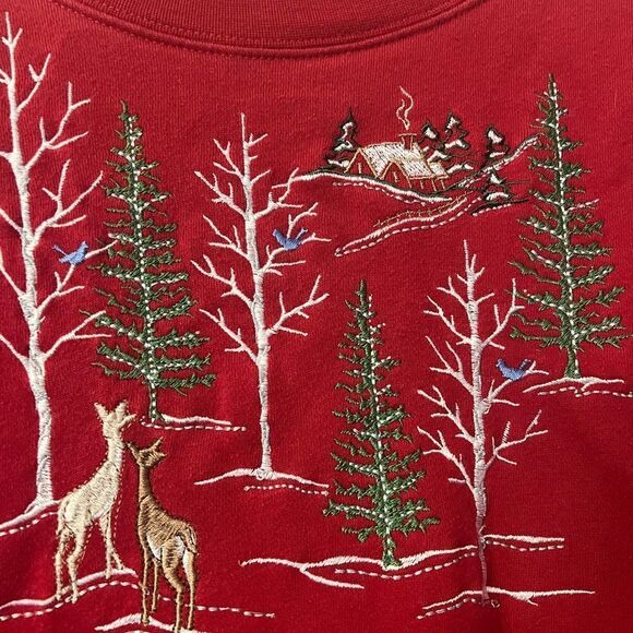 Vintage winter deer 🦌 snow scene embroidered sweatshirt. Women’s size XL - Picture 5 of 9